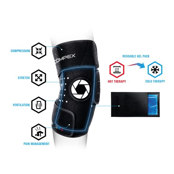 COMPEX Black Portable Wireless Knee Pain Relief Wrap with Tens Unit-S/M
