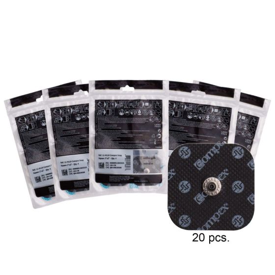 Compex Easy Snap Electrodes 2in X 2in - 5 Pack (20 Electrodes) - Black