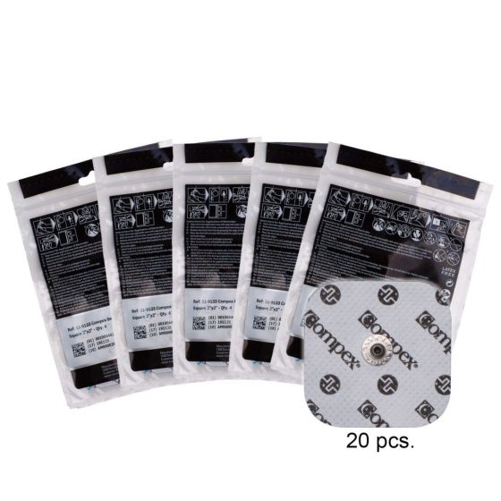 Compex Easy Snap Electrodes 2in X 2in - 5 Pack (20 Electrodes) - White